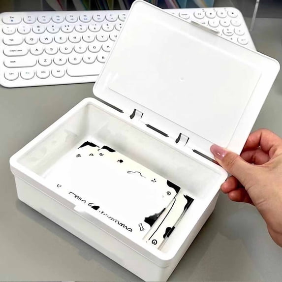 White Plastic Storage Box, 7.08x4.72x2.75in Low Profile Flip-Top Organizer with Lid, Slim Storage Container for Drawers, Cabinets & Tight Spaces