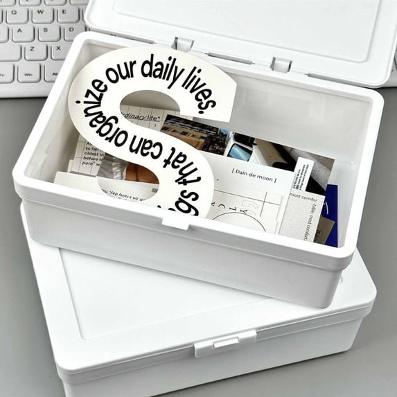 White Plastic Storage Box, 7.08x4.72x3.93in Flip-Top Storage Organizer with Secure Closure Lid, Desktop Container for Stationery, Cosmetics & Small Daily Accessories