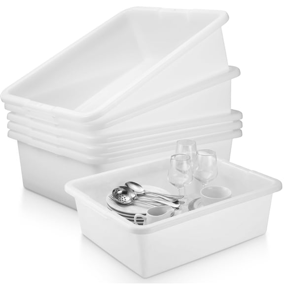 White Plastic Storage Bus Tubs 6 Count Commercial Home Kitchen Organization