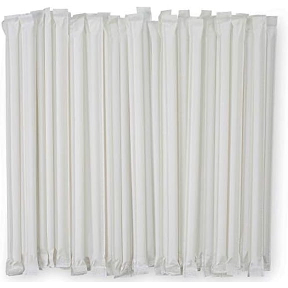 White Plastic Straws Individually Wrapped 1000 Pack - 8 inch Drinking Straw, BPA Free - Restaurant Style Disposable Straws 0.24" Wide, Bulk Set