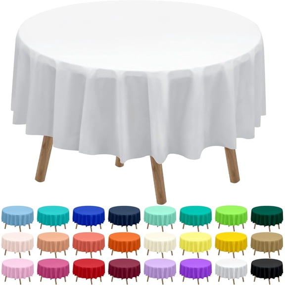 White Plastic Tablecloths 2 Pack Disposable Table Covers 84 Inch Circle Bridal Shower Party Tablecovers PEVA Solid Table Cloths for BBQ Picnic Birthday Wedding Banquet Parties 6 ft Round Table Use
