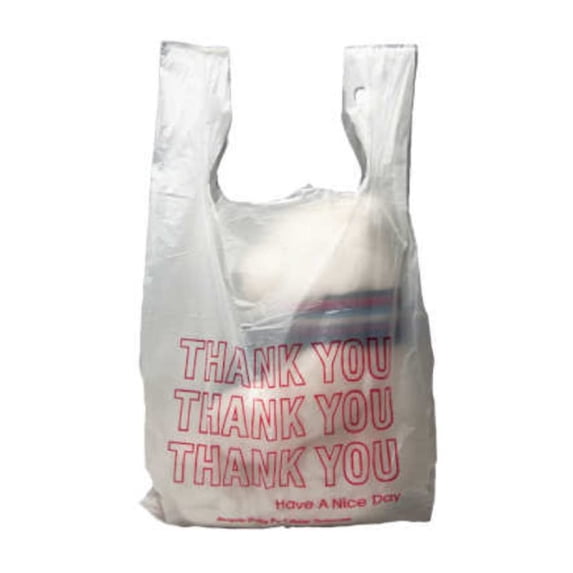 White Plastic Thank You Bags, Polyethylene T-Shirt Handles, 1000 Count, 12 x 7 x 23 in