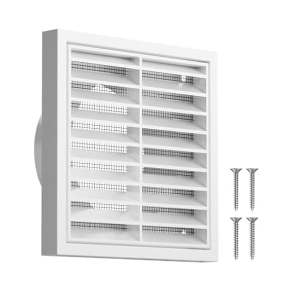 White Plastic Wall Vent Grille with Louvered Design and Removable Screen