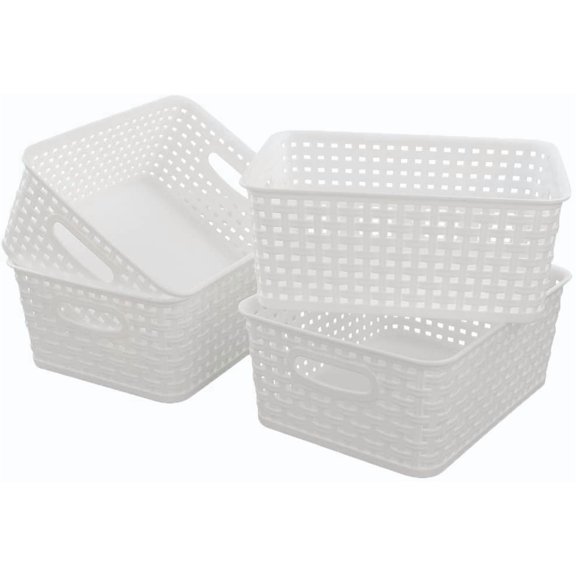 White Plastic Weave Baskets, 4-Pack