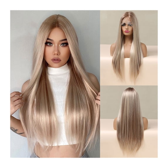 White Platinum Blonde Lace Front Synthetic Wigs Long Straight Lace Hair Wig for Black Women Cosplay Daily Heat Resistant Hair
