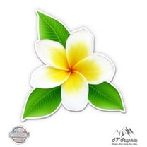 White Plumeria Pretty Hawaii Tropical - 3" Vinyl Sticker - For Car Laptop I-Pad Phone Helmet Hard Hat - Waterproof Decal