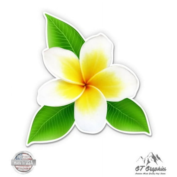 White Plumeria Pretty Hawaii Tropical - 3" Vinyl Sticker - For Car Laptop I-Pad Phone Helmet Hard Hat - Waterproof Decal