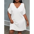 thumbnail image 1 of White Plus Size Dress With Cold Shoulder Sleeves And Scallop Edge V-Neck, 1 of 7