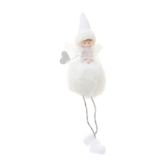 White Plush Angel Christmas Tree Hanging Ornament with Long Legs