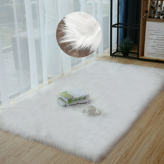 White Plush Area Rugs Rectangular 24" x 36" Faux Sheepskin Carpet Bedroom Floor Mats Chair Sofa Shaggy Cushion