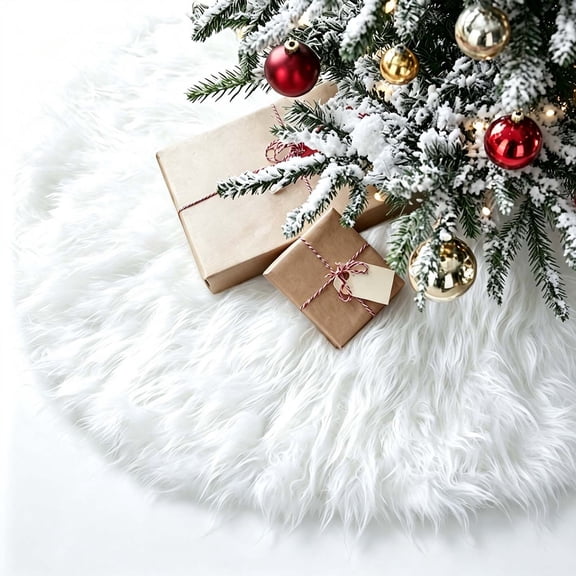 White Plush Long Christmas Tree Skirt for Holiday Home Decor