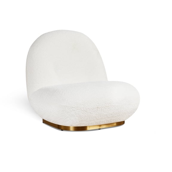White Plush Lounge Chair with Gold Base for Living Room, Modern Swivel Accent Chair with Loop Yarn Fabric and High-Density Foam for Comfortable Seating