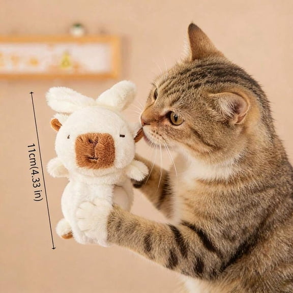 White Plush Rabbit Cat Toy, 11cm Soft Stuffed Animal For Interactive Play
