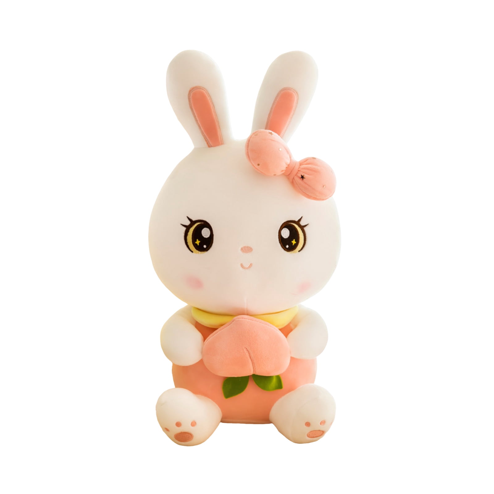 White Plush Rabbit Stuffed Animal – Soft Cute Plushie Toy for Kids, Babies & Toddlers, Adorable Huggable Plush Toy with Pink Ears and Bow, Comforting Cuddly Companion pink
