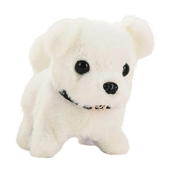 White White Plush Electronic Bichon Dog Toy With Collar For Kids Walking Simulation Pet With Sound