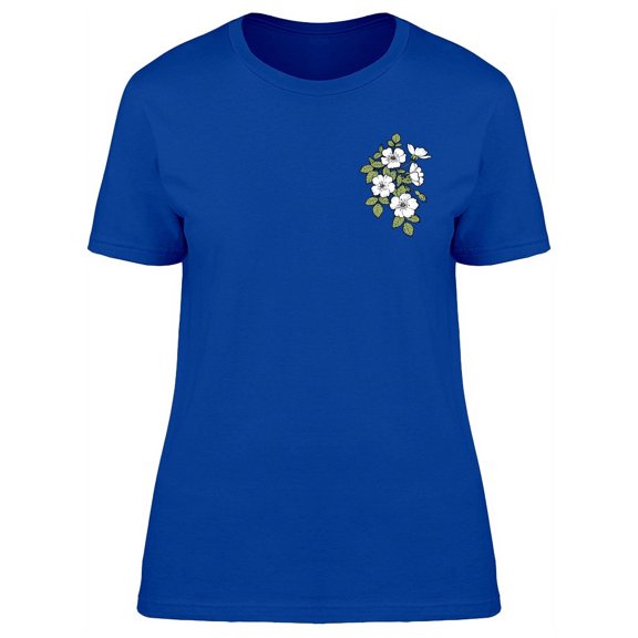 White Pocket Flowers Doodle T-Shirt Women -Image by Shutterstock, Female Large