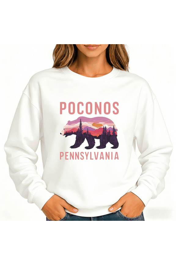 White Poconos Pennsylvania Bear Print Sweatshirt Graphic Sweatshirt Nature Lover Gift S 3XL Tops