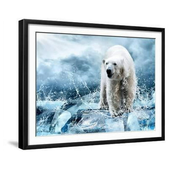 White Polar Bear Hunter On The Ice In Water Drops, Animals Scenic Seasons Framed Art Print Wall Art by yuran78 Sold by Art.Com