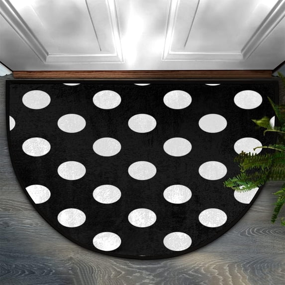 White Polka Dot Black Half Round Door Mat Half Circle Area Rug Doormat Home Decor Rug Front Welcome Entrance Way Mat for Indoor Kitchen Bedroom 18x30 inch