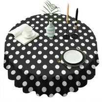 White Polka Dot Black Round Table Cloth,Wrinkle Resistant Table Cover with Polyester,Waterproof Reusable Tableclothes for Easter Birthday Picnic Wedding (Round,60x60inch)