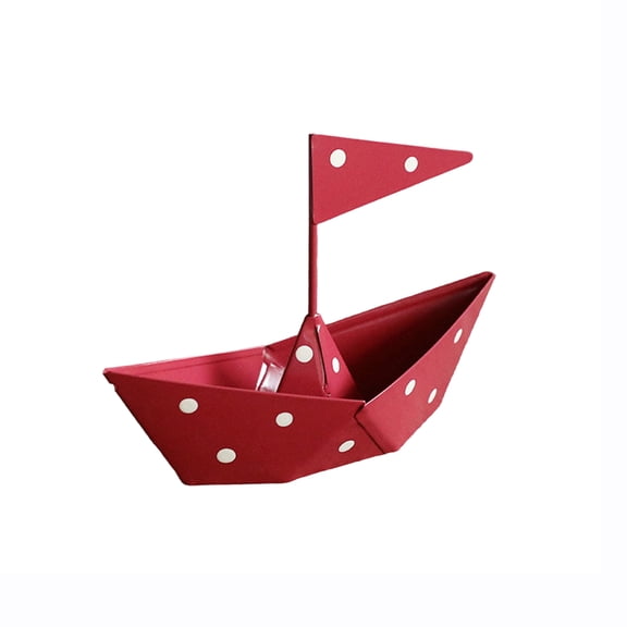White Polka Dot Iron Sailboat Statue,Vintage Metal Small Sailboat Decor Model Ornament,Nautical Party Decorations,Desktop Decorations For Women/Men Office,Home Shelf Table Decor Gift,Red