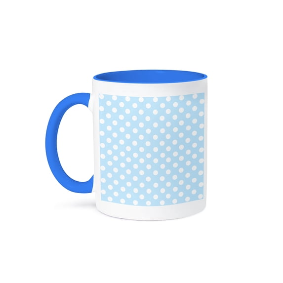 3dRose, White Polka Dot pattern on Baby Pastel Blue - Retro fifties cute dots and spots, 15oz Two-Tone Blue Mug