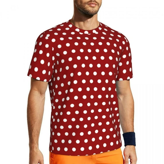 White Polka Dot Running T-Shirt Dark Red Trending T-Shirts Man Aesthetic Tee Shirt Summer