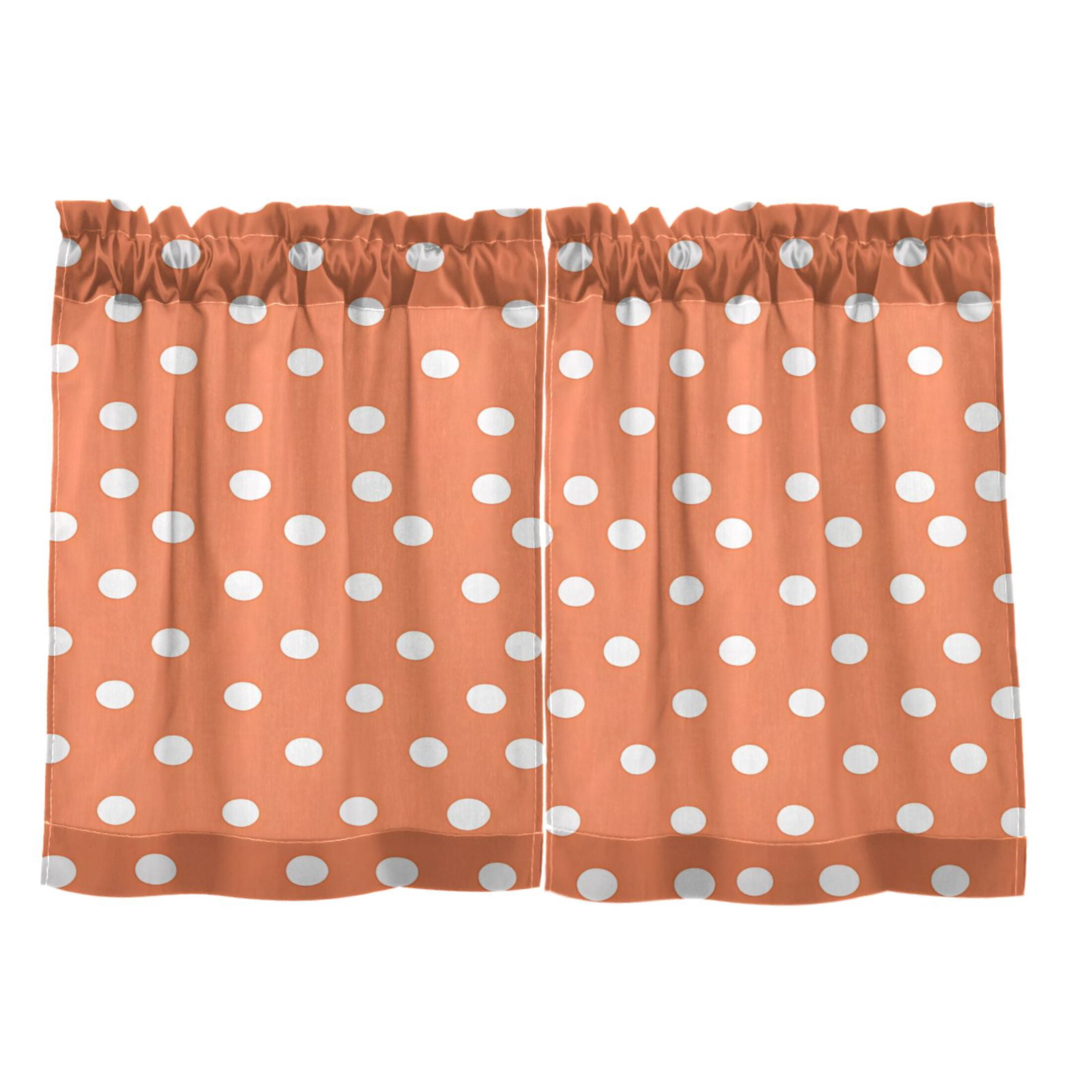 White Polka Dots 27"x36" Linen Look Cafe Curtain Set with Privacy and UV Protection