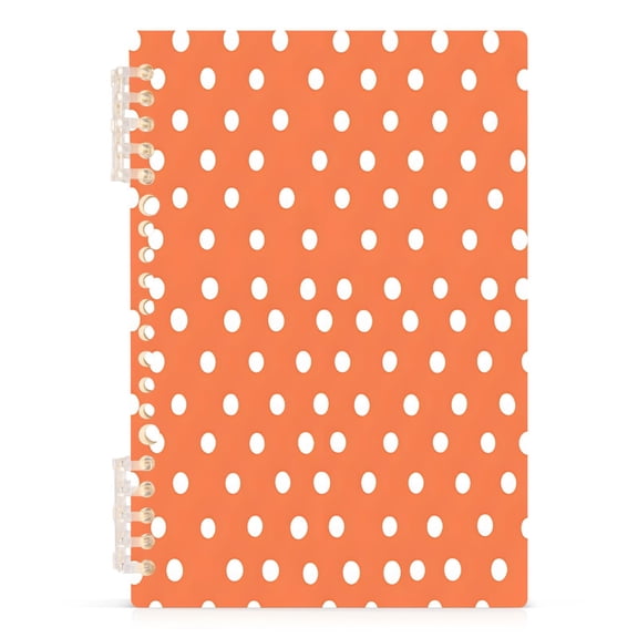 White Polka Dots A5 8.3x5.7in PP Notebook, Adjustable Rings, 60 Sheets, Diary or Journey Note