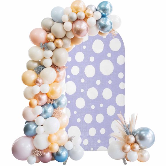 White Polka Dots Arch Backdrop Cover 4 FT Pastel Light Purple Spotted Texture Background Stretchy Elastic Arch Stand Covers Spandex Arched Background Birthday Wedding Party Decoration (No Stand)