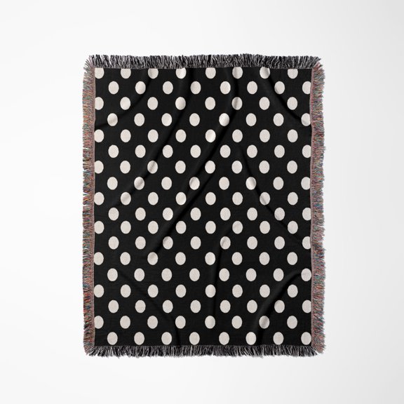 White Polka Dots On Classy Black - Classic Retro Fifties Elegant Spots Pattern, Woven Blanket