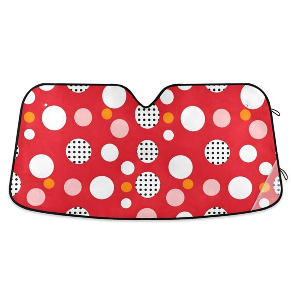 White Polka Dots on Red Car Windshield Sun Shade Foldable Car Front Window Visor Heat and UV Protection 53x23.5