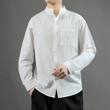 Men'S Casual Flying Bird Print Stand Collar Shirt Long Sleeve Button ...