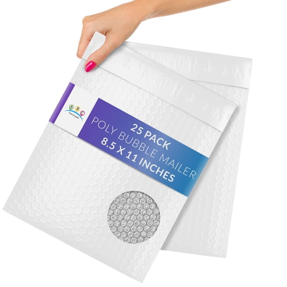 White Poly Bubble Mailers, Padded Self Seal Envelopes, 25 Count, 8.5 x 11 in