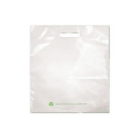 White Poly Merchandise Bag, 9" x 12", w Die-Cut Handle, 2.25 mil LDPP, 25% PC Recycled - Case of 1000