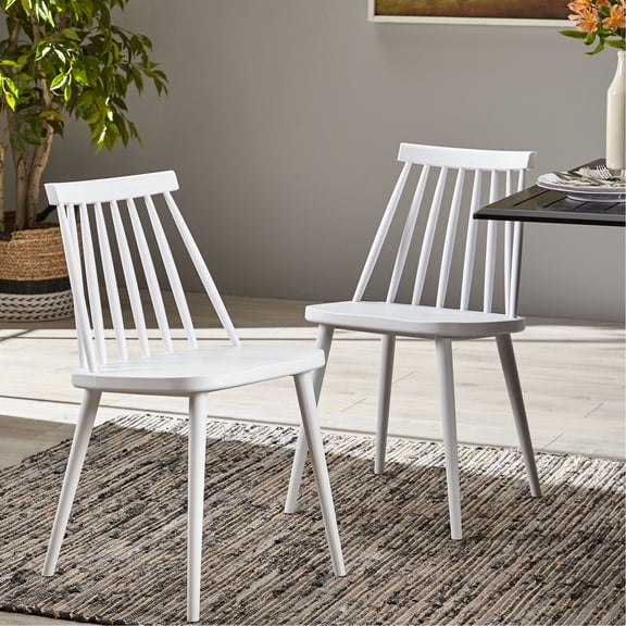 White Poly - Spindle Back Design - Dining Room Utility - Set of 2 Supportive Chairs