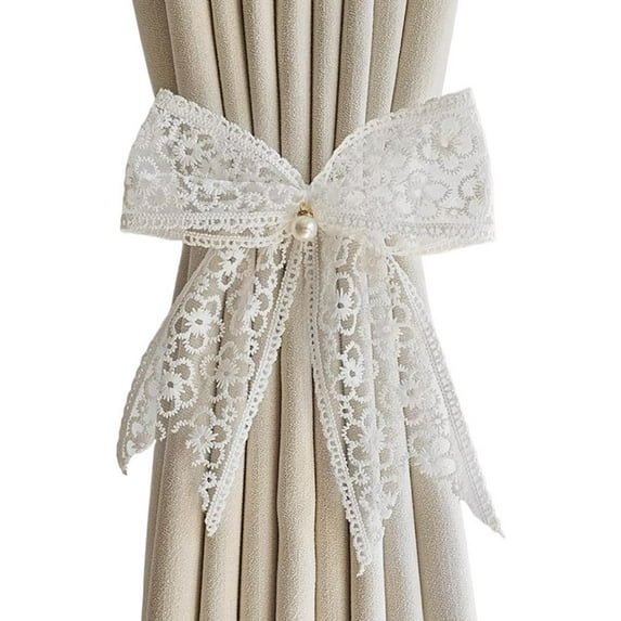 White Polyester Curtain Tieback, 7.87 x 7.09 in, Easy-Adjust Design for Simple Installation, Secures Drapes for Enhanced Room Decor