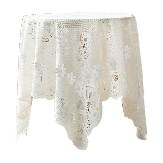 White Polyester Lace Tablecloth 23.62x23.62 Inches | Elegant Dining Table Cover for Wedding, Party, BBQ | Wrinkle-Resistant & Washable | Indoor/Outdoor Use