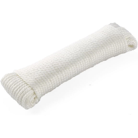 White Polyester Rope 1/4in 100ft UV Resistant Braided Cord for Camping | Clothesline, Flag Line, DIY Projects, Marine, Home Repair