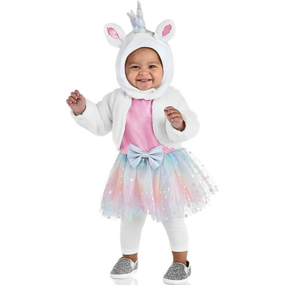 White Polyester Tutu Unicorn Dress with Attached Jacket & Hood Set - (18-24 Months) - Perfect for Halloween & Costume Parties