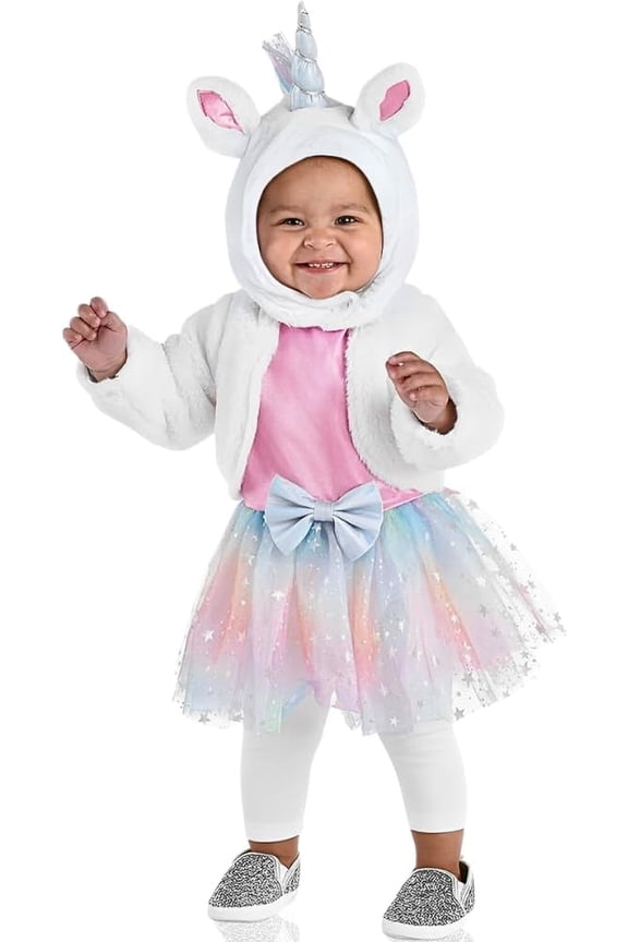 White Polyester Tutu Unicorn Dress with Attached Jacket & Hood Set - (18-24 Months) - Perfect for Halloween & Costume Parties