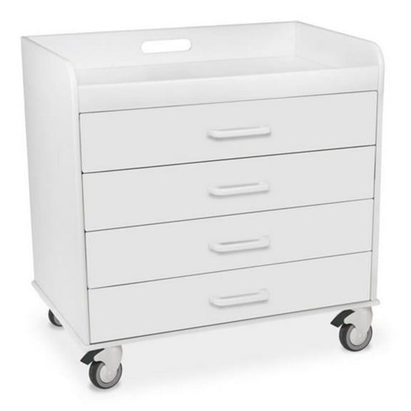 White Polyethylene Extra Wide Compact Locking 4 Drawer Cart