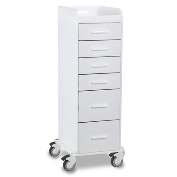White Polyethylene Tall Locking 6 Drawer Cart - White - 16 x 47 x 19 in.