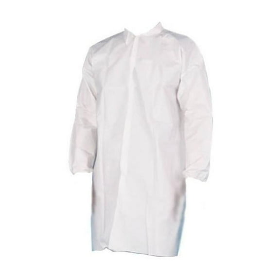White Polypropylene 25G Lab Coats w/ Elastic Wrists No Pocket, 4 Snaps Small 25 Pieces