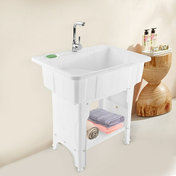 White Polypropylene 31.5 Inch Rectangular Freestanding Sink