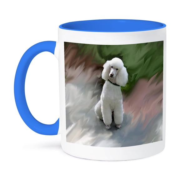 3dRose, White Poodle, 11oz Two-Tone Blue Mug