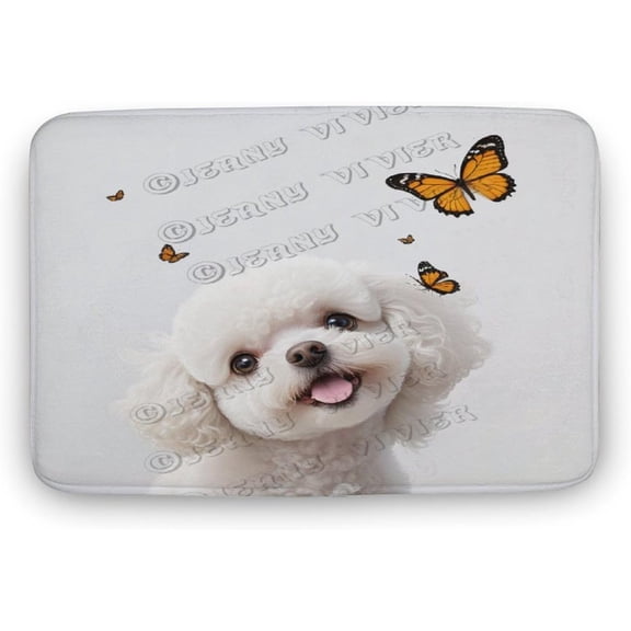 White Poodle Dog 20"x32" Bathroom Rug Cute Dog Bath Mat, Soft Shower Rug Plush Microfiber Funny Bath Rug Water Absorbent Thick Shaggy Floor Mats Machine Washable