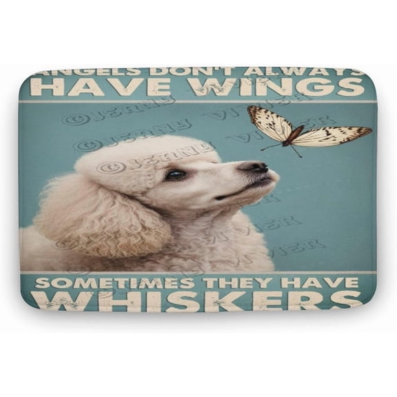 White Poodle Dog Bath Mat Bathroom Rug, Cartoon Microfiber Non-Slip Shower Rug Water Absorbent Plush Soft Cute Bath Rug Thick Shaggy Floor Mats, Machine Washable, 16" x 24"
