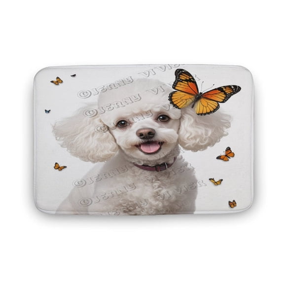 White Poodle Dog Bathroom Rug Animal Bath Mat, Non-Slip Soft Shower Rug Microfiber Cute Bath Rug , Water Absorbent Thick Shaggy Floor Mats for Bedroom, Kitchen, Home Decor 20"x32"