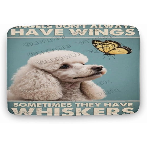White Poodle Dog Bathroom Rug Cute Bath Mat, Non-Slip Soft Shower Rug Plush Microfiber Bath Rug, Water Absorbent Thick Shaggy Floor Mats, Machine Washable,16"x24"